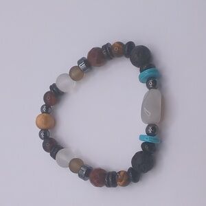 Beaded Bracelet - Agate, Hematite, Tigers Eye, Shungite, Lava, Onyx, and Wood.